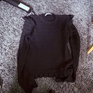 Zara Black Textured Ruffle Blouse
